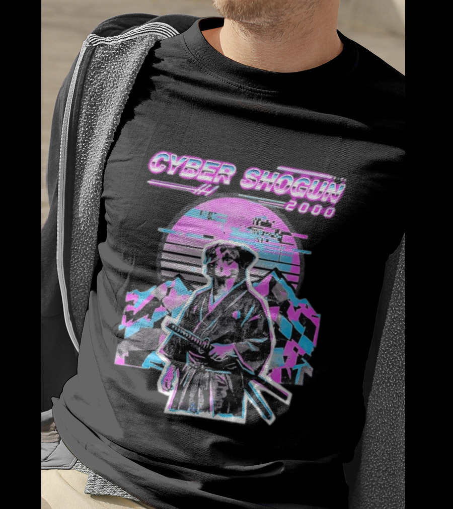 Cyber Shogun 2000 Samurai Dog Retro Synthwave Aesthetic T-Shirt