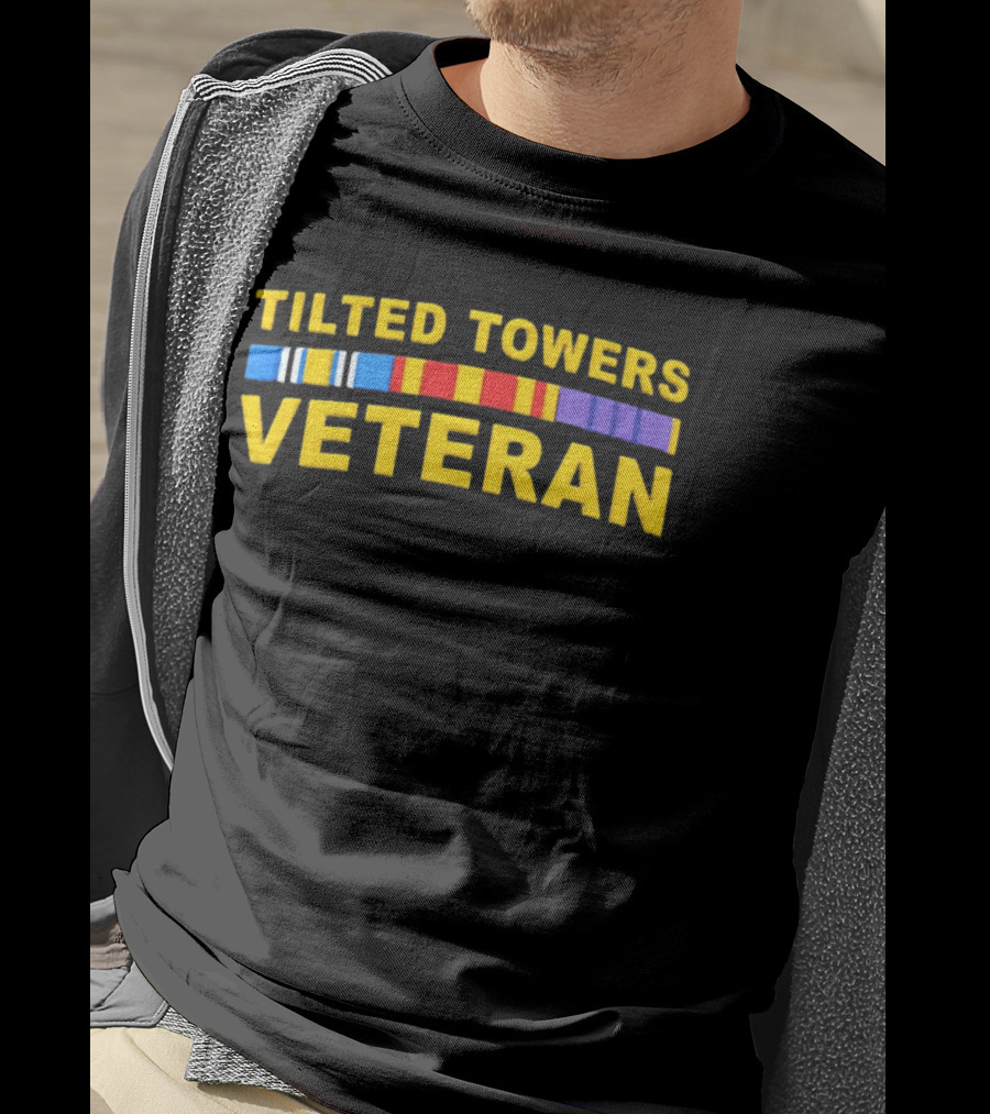 Tilted Towers Veteran Retro Military Ribbon Homage T-Shirt