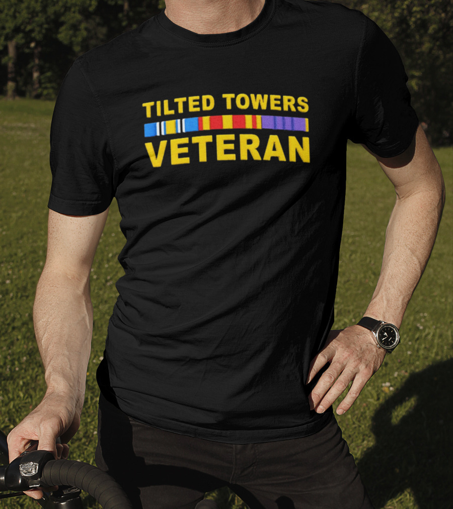 Tilted Towers Veteran Retro Military Ribbon Homage T-Shirt
