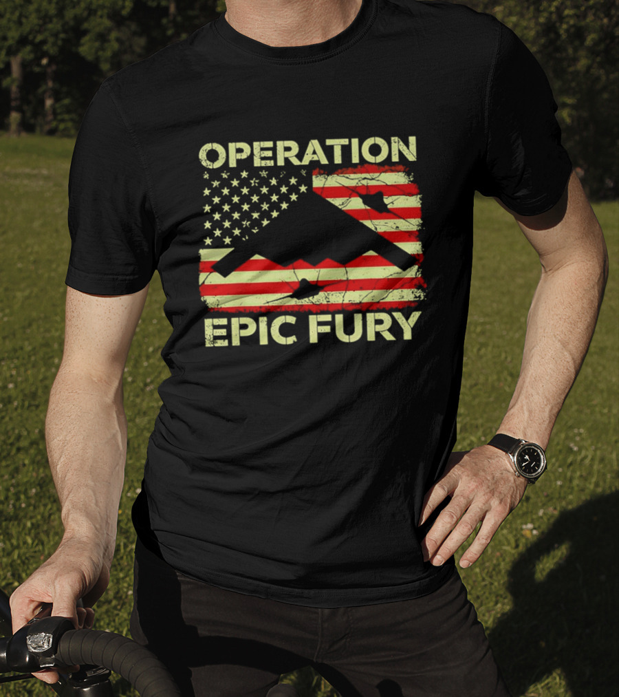 Operation Epic Fury USA Flag B 2 Stealth Bomber T-Shirt