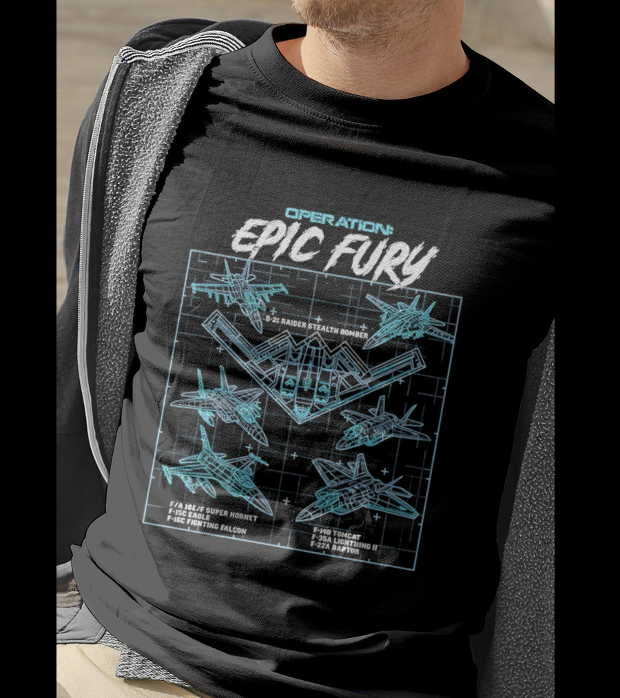 Operation Epic Fury B 21 Jets Vectors Tactical Blueprint T-Shirt