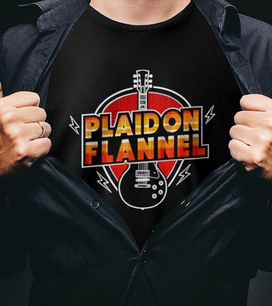 Plaid On Flannel Guitar And Lightning T-Shirt