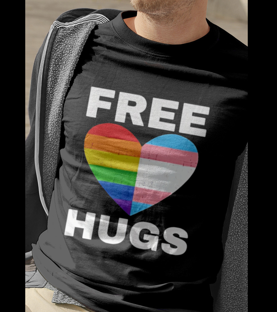 Free Hugs LGBTQ Rainbow Heart Pride T-Shirt