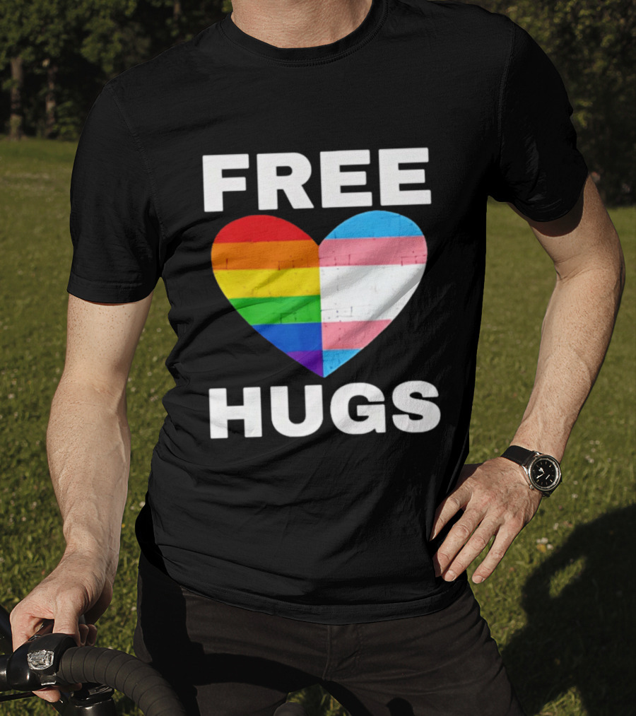 Free Hugs LGBTQ Rainbow Heart Pride T-Shirt
