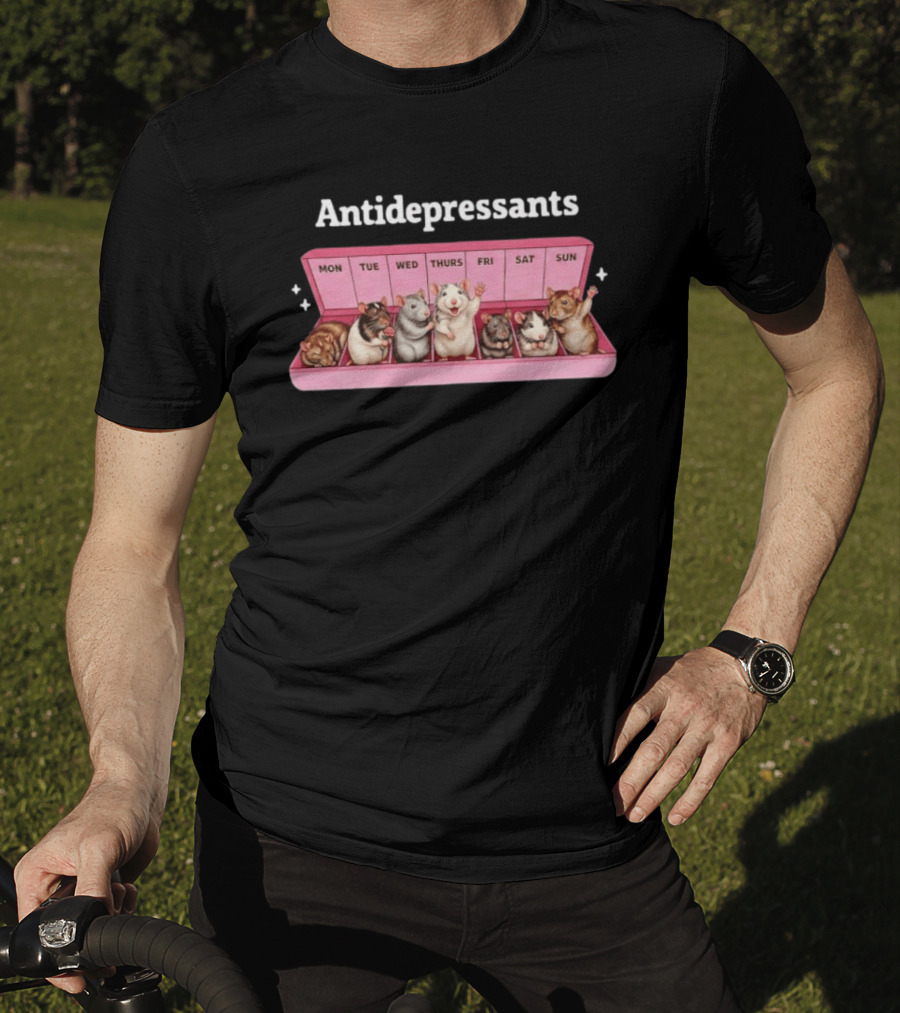 Antidepressants Rat Pill Organizer Weekdays Fun T-Shirt