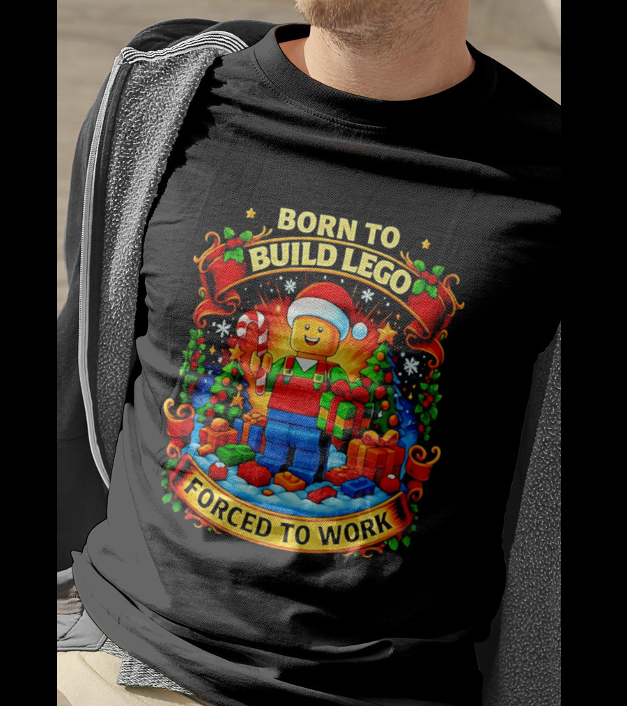 Santa Lego Born To Build Lego Forced To Work Christmas Cartoon T-Shirt