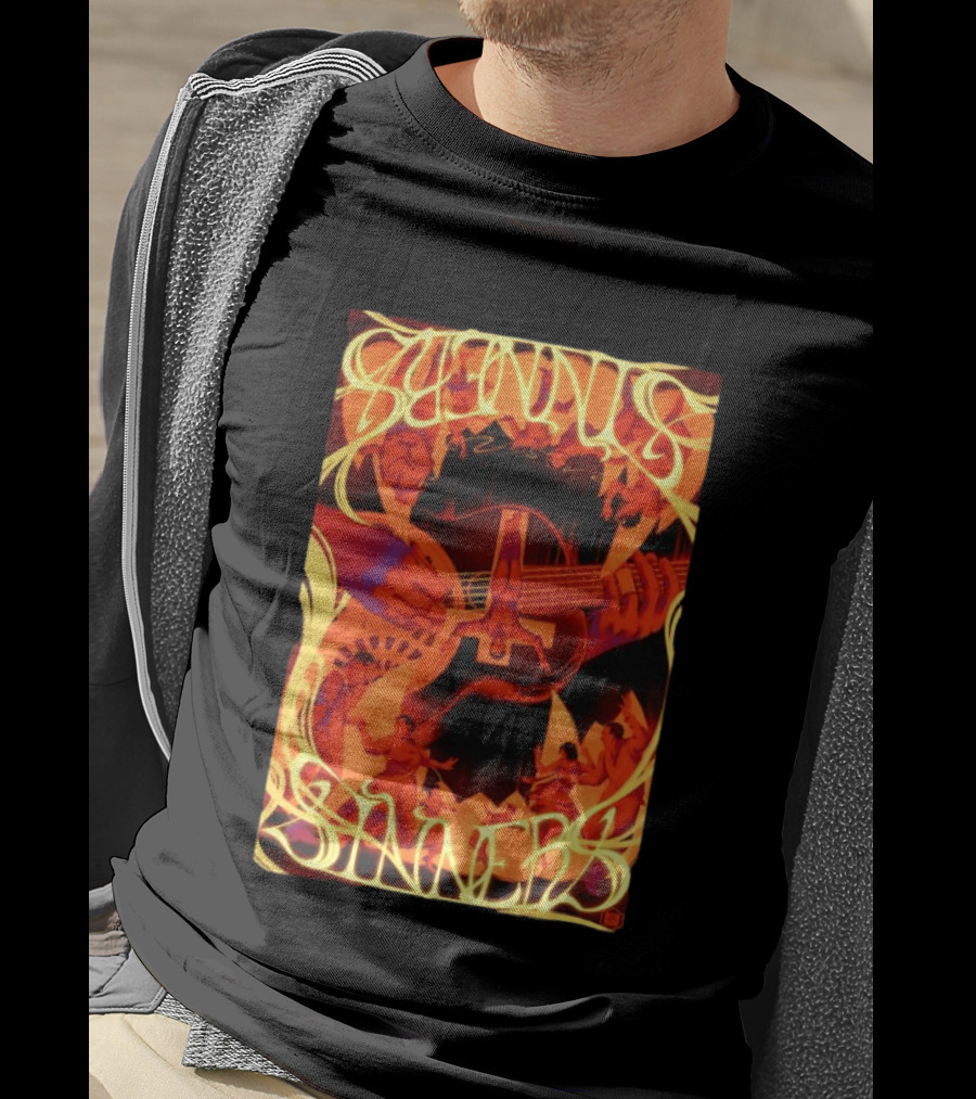 Sinners Pecadores Upside Down Guitar Person T-Shirt