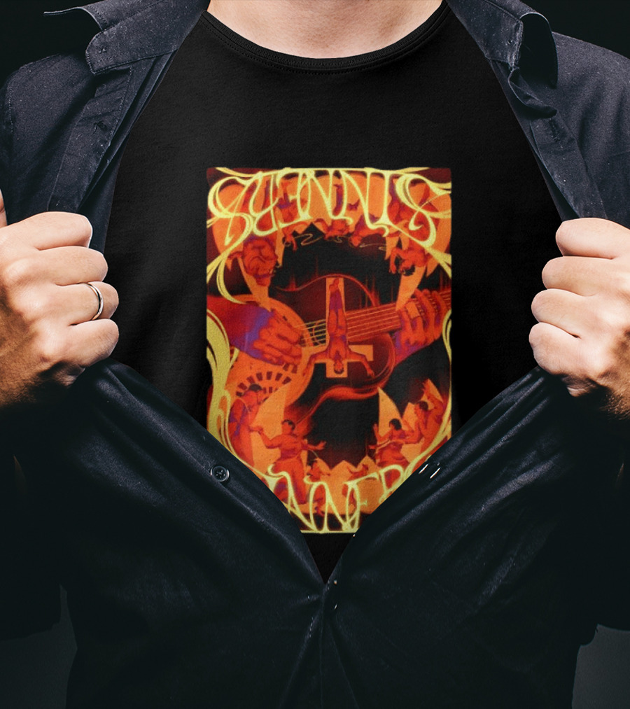Sinners Pecadores Upside Down Guitar Person T-Shirt