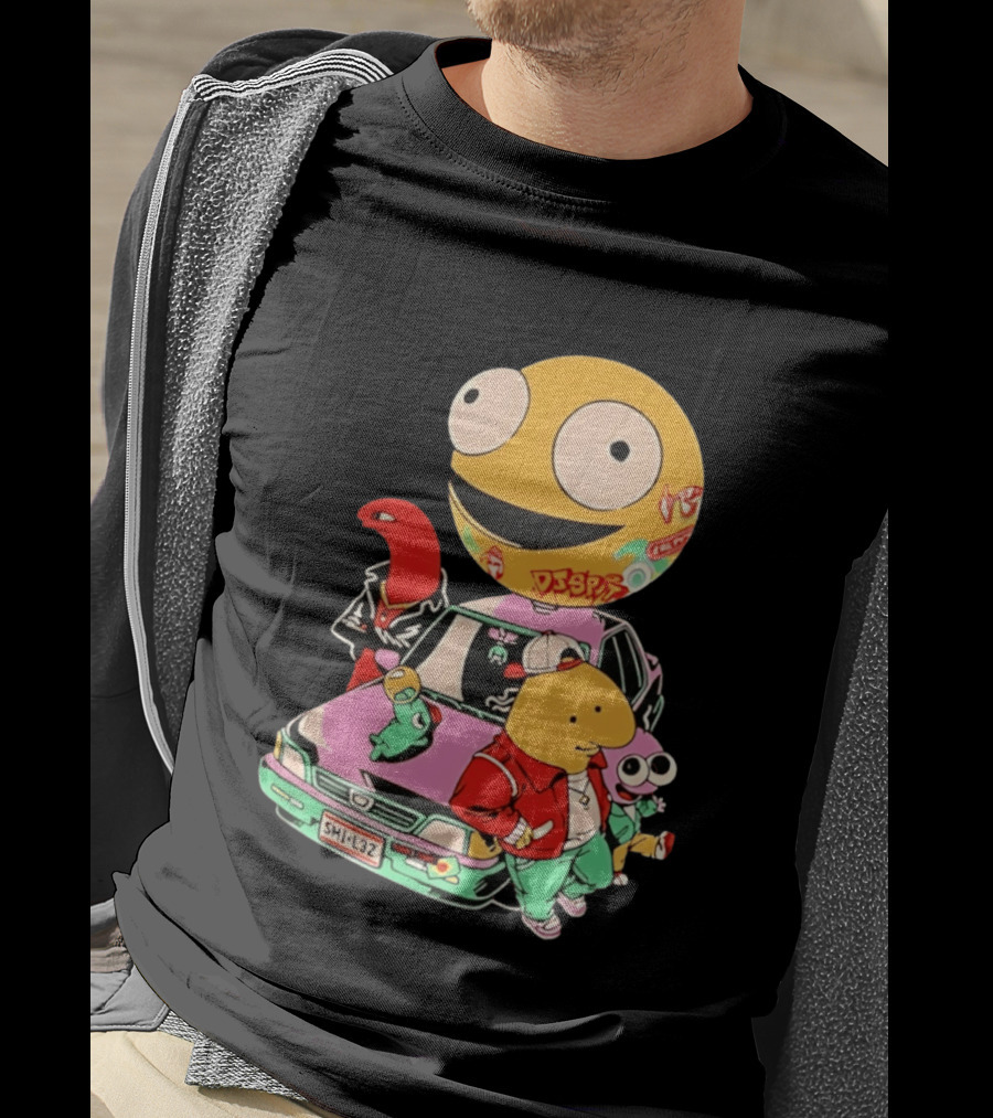 Smiling Friends Cartoon Characters With Graffiti Art Car T-Shirt