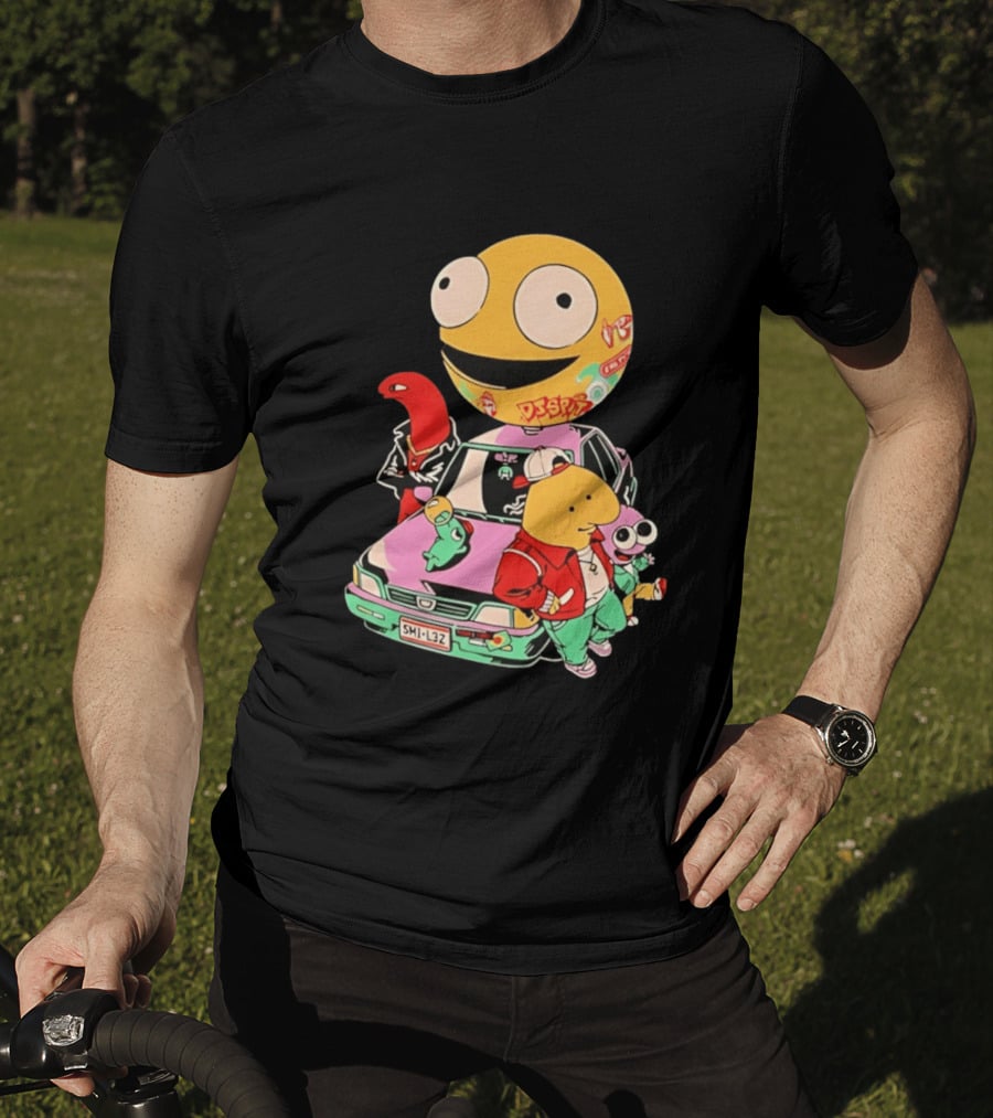Smiling Friends Cartoon Characters With Graffiti Art Car T-Shirt