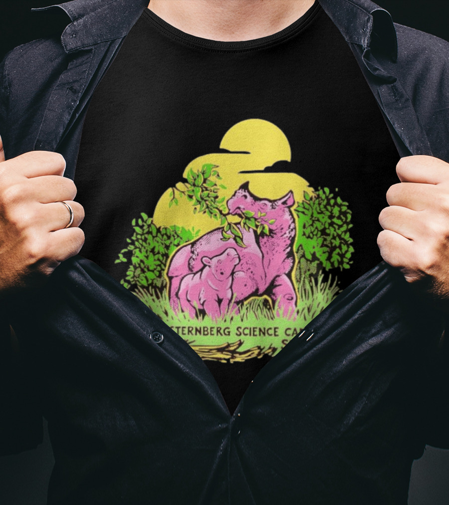 Sternberg Science Camps Staff Pink Dinosaurs Under Yellow Sun T-Shirt