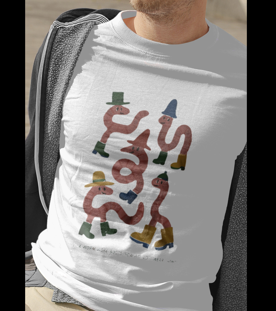 Whimsical Worms In Colorful Boots With Hats And Smiles T-Shirt