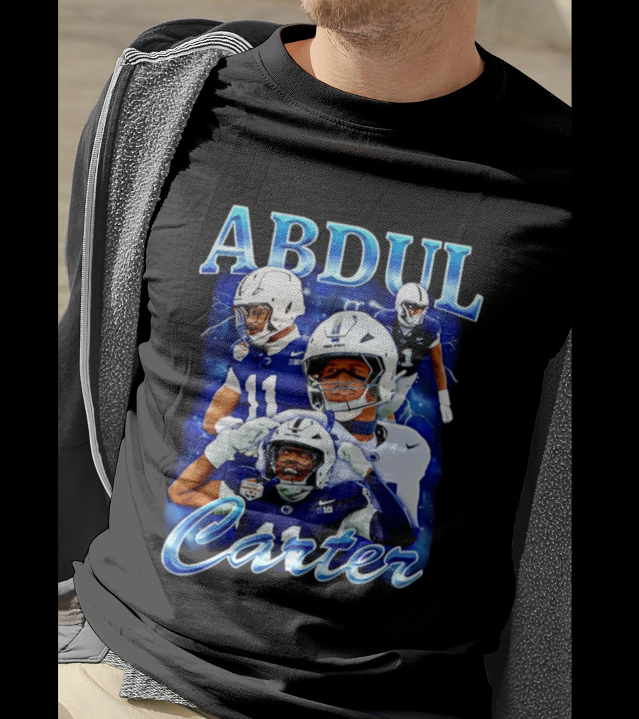 Abdul Carter Football Player Collage Blue And White Helmets T-Shirt