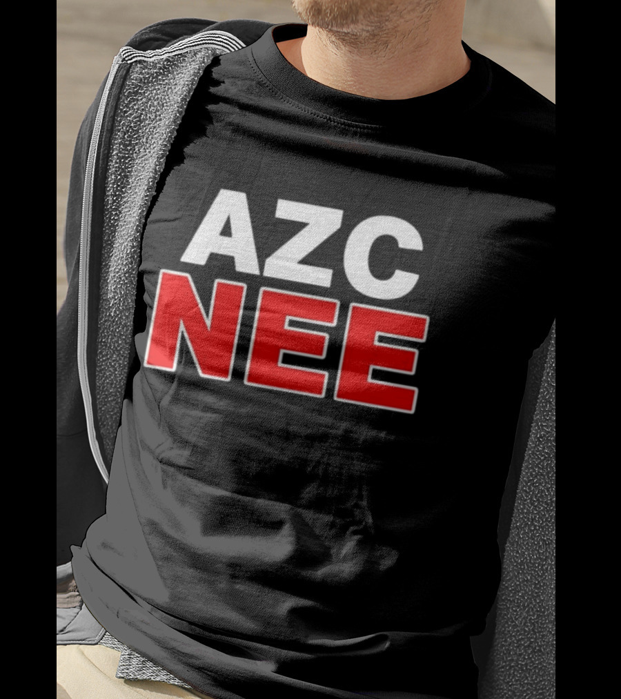 AZC NEE Bold Text White Red Contrast T-Shirt