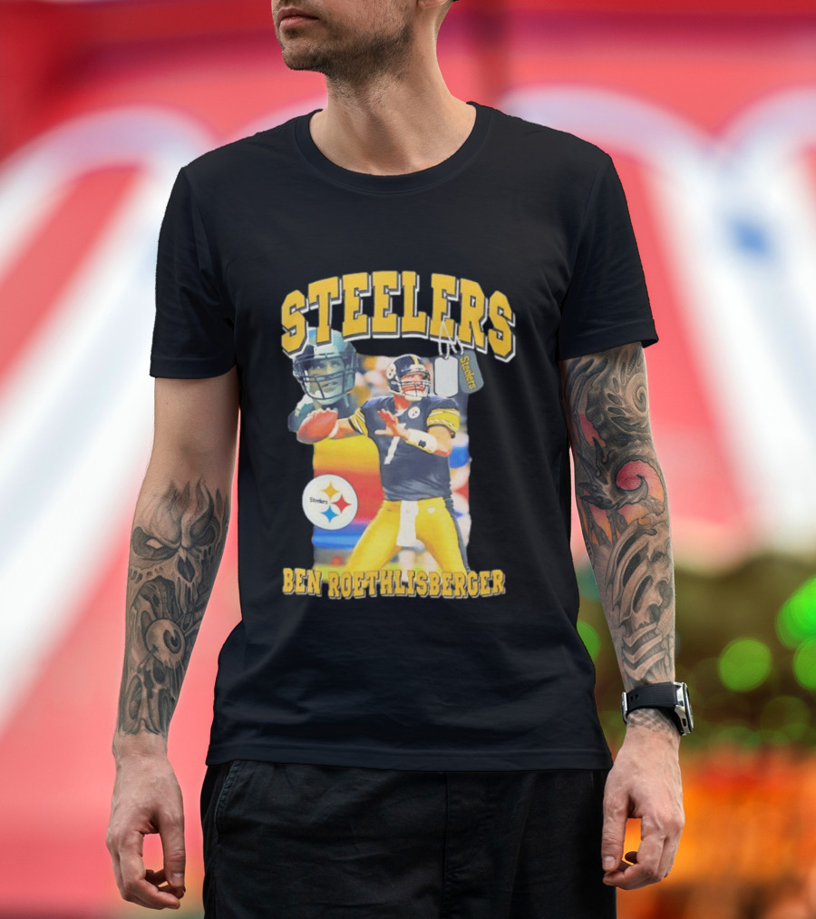 Steelers Ben Roethlisberger Pittsburgh Football Player With Dog Tag And Team T-Shirt