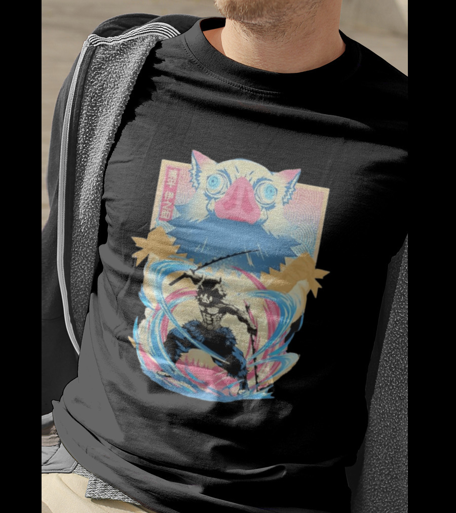 Inosuke Hashibira Wild Boar Demon Slayer Kanji Swirl Blade Wild Blade Boar T-Shirt