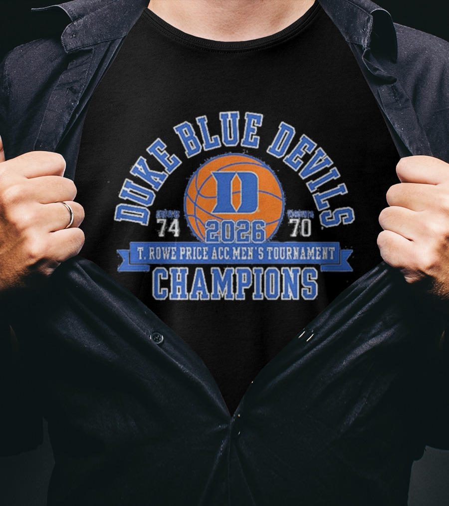 Duke Blue Devils 2026 T. Rowe Price ACC Men's Tournament Champions 74 70 T-Shirt
