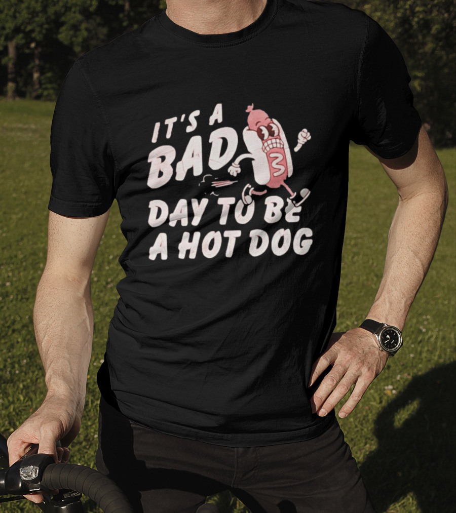 It's A Bad Day To Be A Hot Dog Meme Running Cartoon T-Shirt