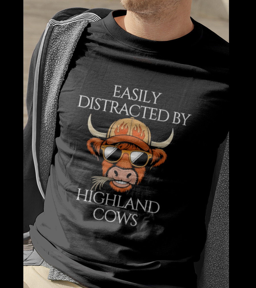 Easily Distracted By Highland Cows Cool Sunglasses And Hat T-Shirt