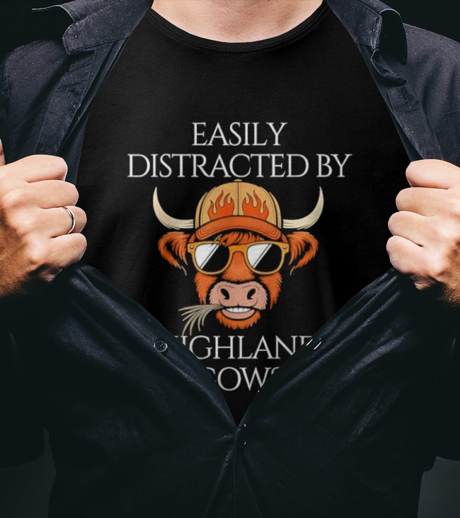 Easily Distracted By Highland Cows Cool Sunglasses And Hat T-Shirt