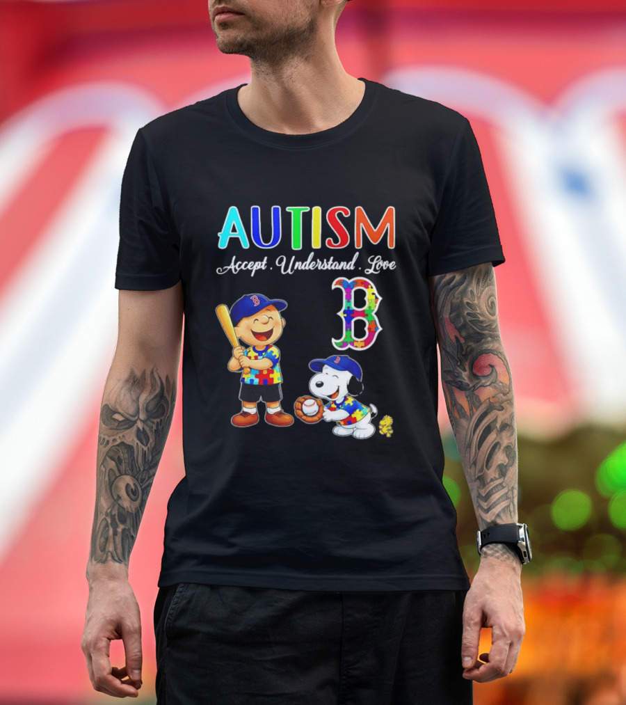 Charlie Brown Snoopy Boston Red Sox Autism Accept Understand Love T-Shirt
