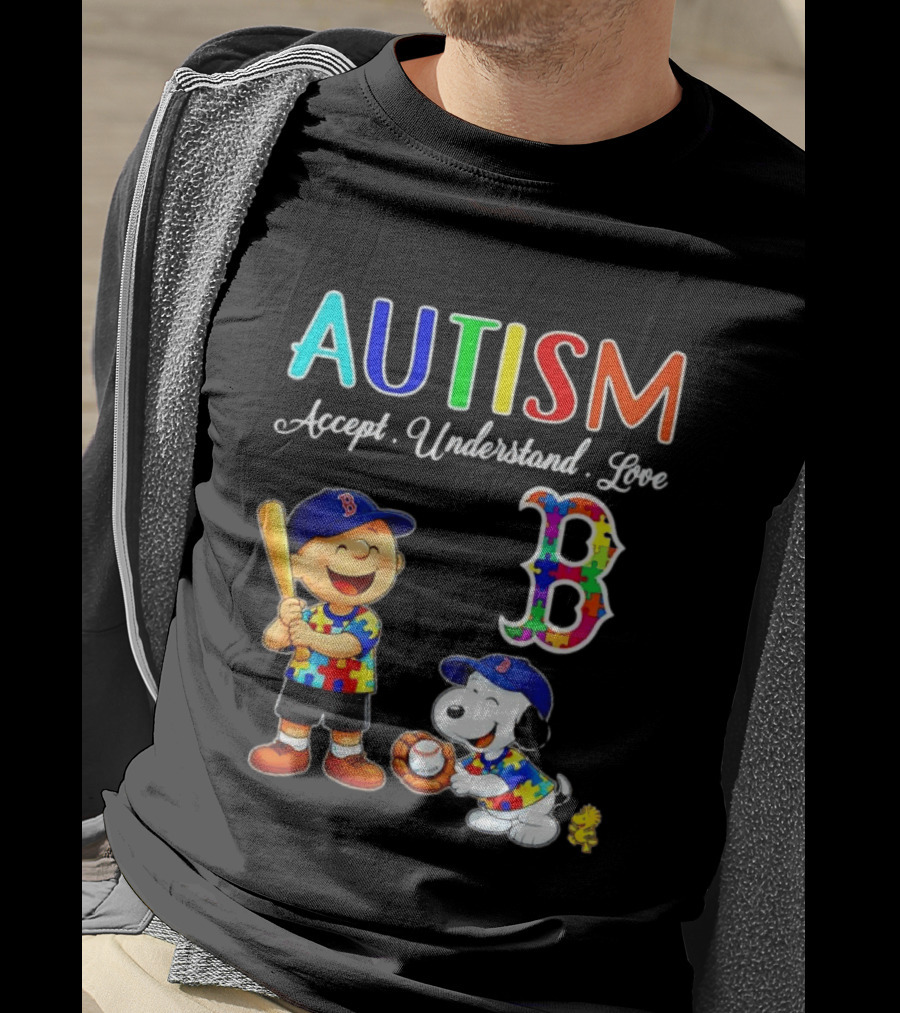 Charlie Brown Snoopy Boston Red Sox Autism Accept Understand Love T-Shirt