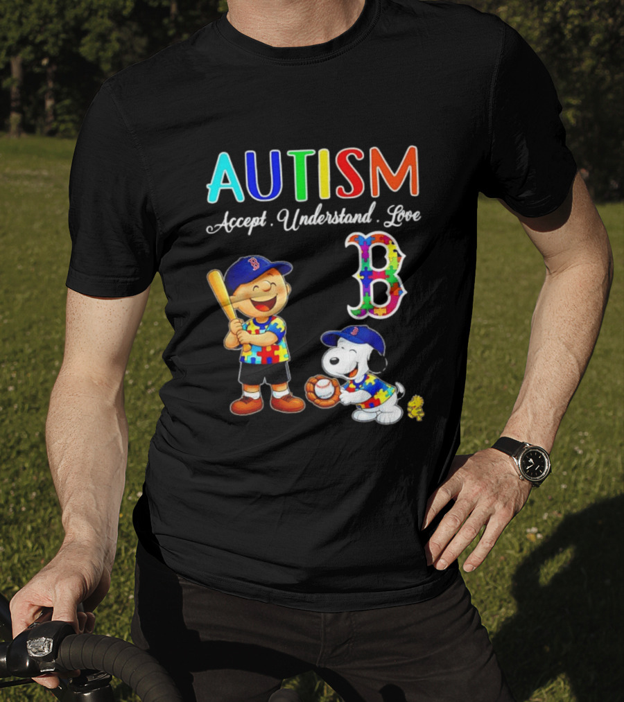 Charlie Brown Snoopy Boston Red Sox Autism Accept Understand Love T-Shirt