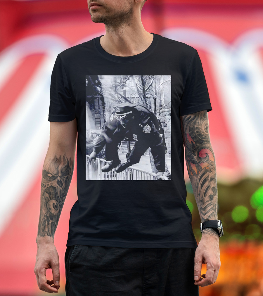 Chief Aaron Edwards American Hero Police Officer Jumping Fence T-Shirt