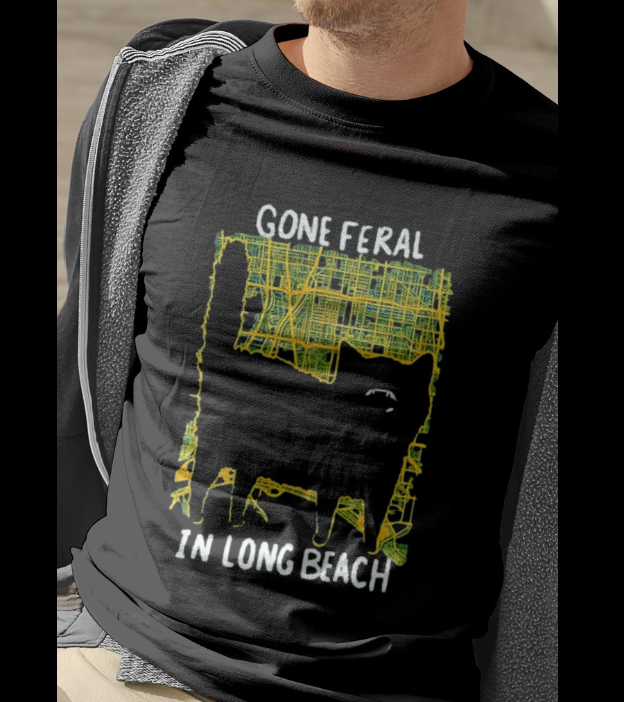 Gone Feral In Long Beach Map Cat T-Shirt