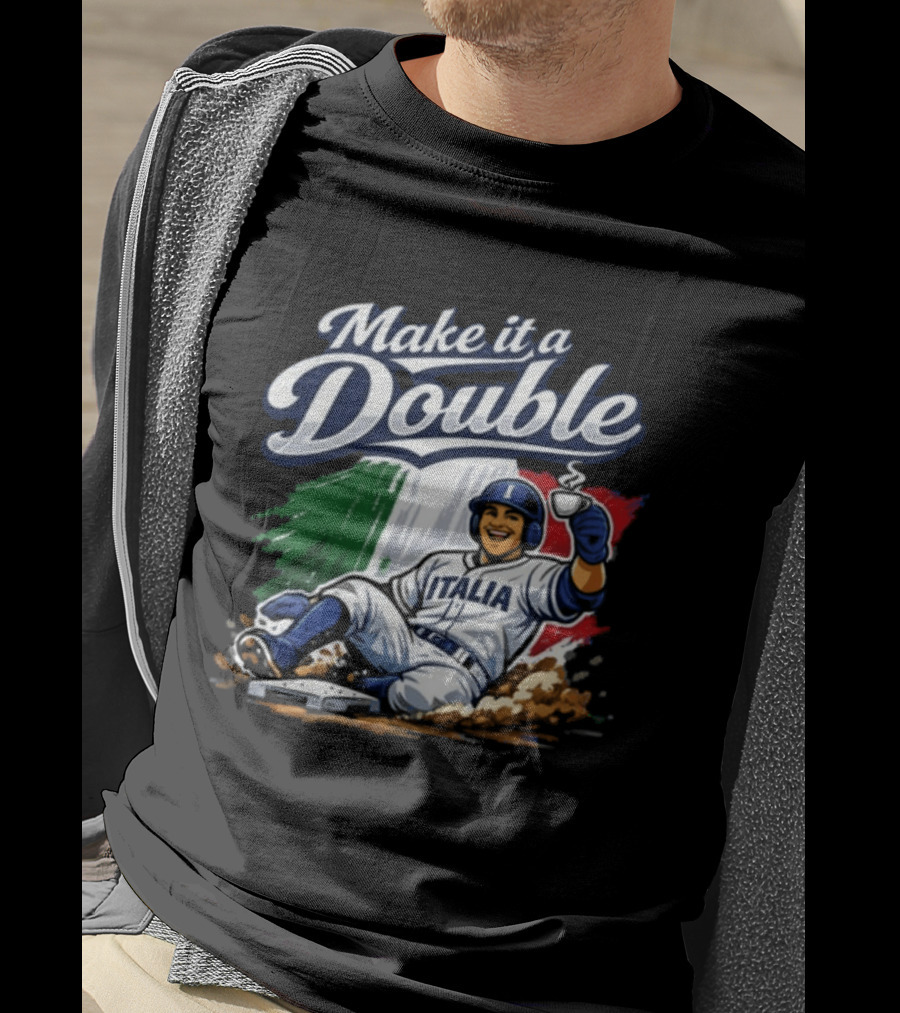 Make It A Double Italia Baseball Sliding Player Italian Flag T-Shirt