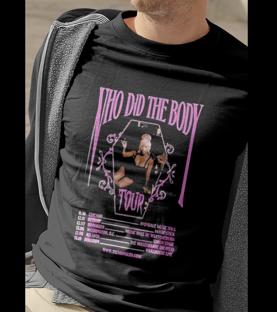 Monaleo Who Did The Body Tour December 2025 Dates Gothic Coffin Pink Black Six Cities Concert T-Shirt