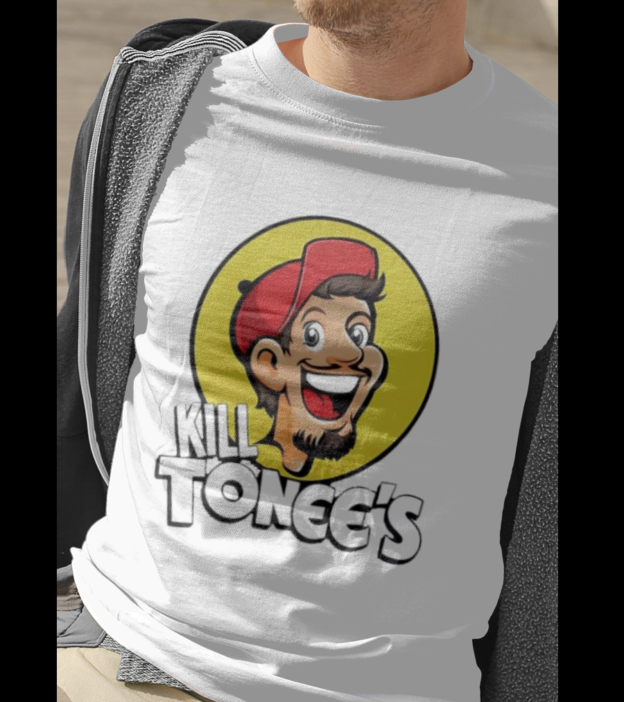 Kill Tonee's Cartoon Character In Red Cap And Yellow Circle T-Shirt