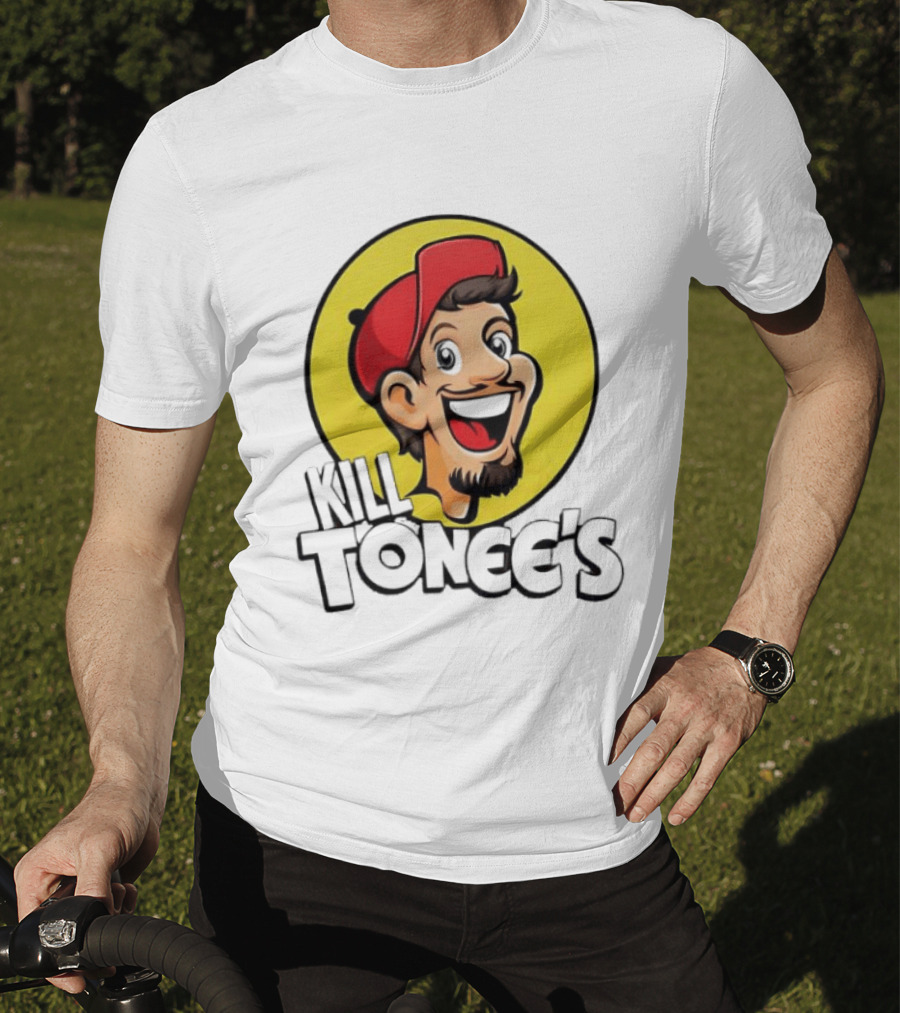 Kill Tonee's Cartoon Character In Red Cap And Yellow Circle T-Shirt