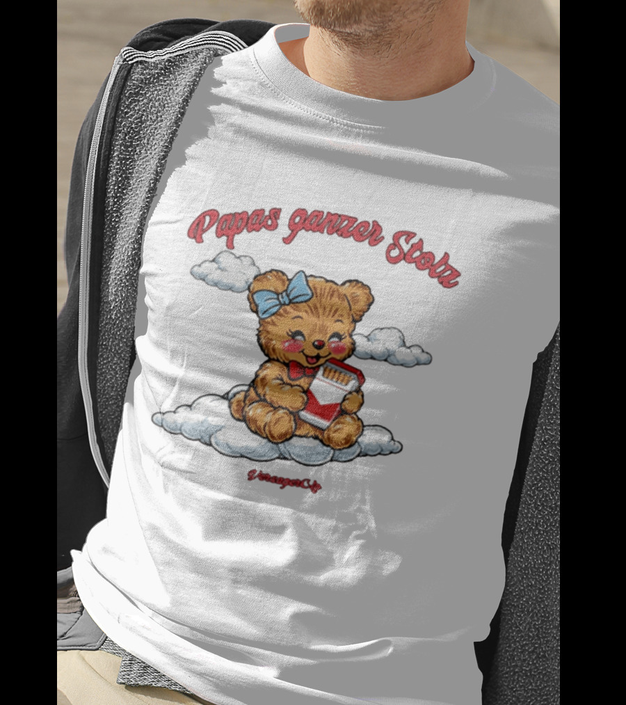 Papas Ganzer Stolz Bear With Bow Holding Cigarettes On Clouds T-Shirt