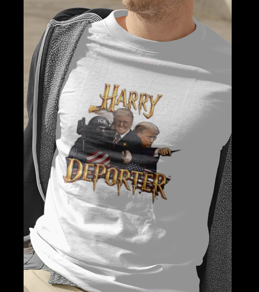 Harry Deporter Trump Magic ICE Badge Wand American Flag T-Shirt