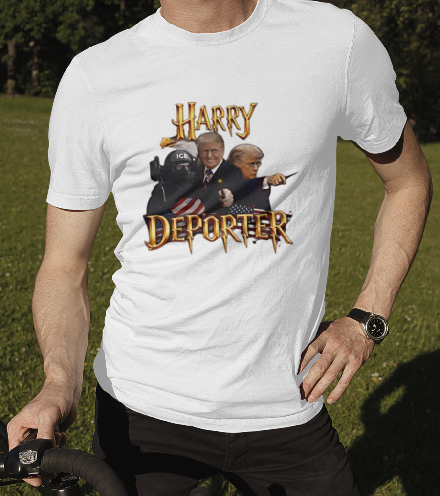 Harry Deporter Trump Magic ICE Badge Wand American Flag T-Shirt