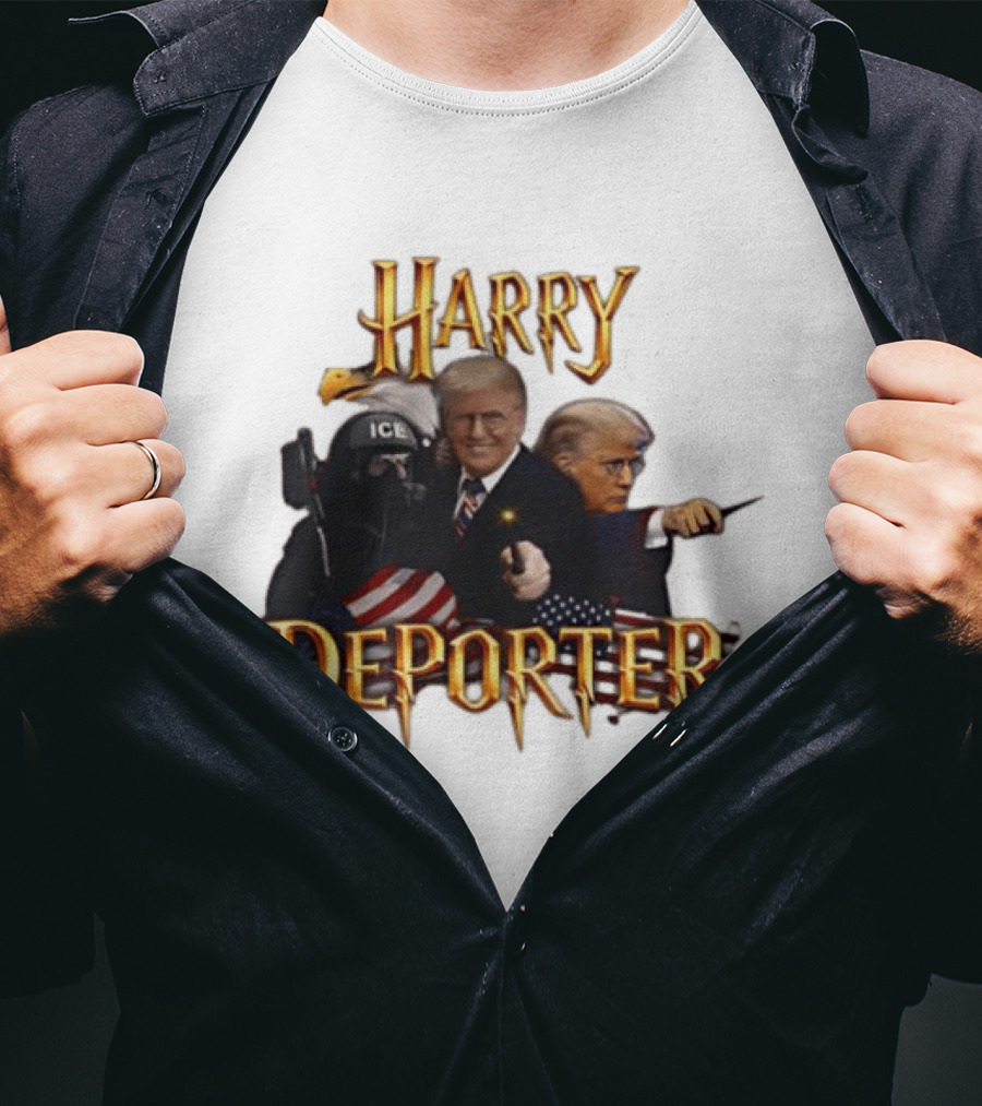 Harry Deporter Trump Magic ICE Badge Wand American Flag T-Shirt