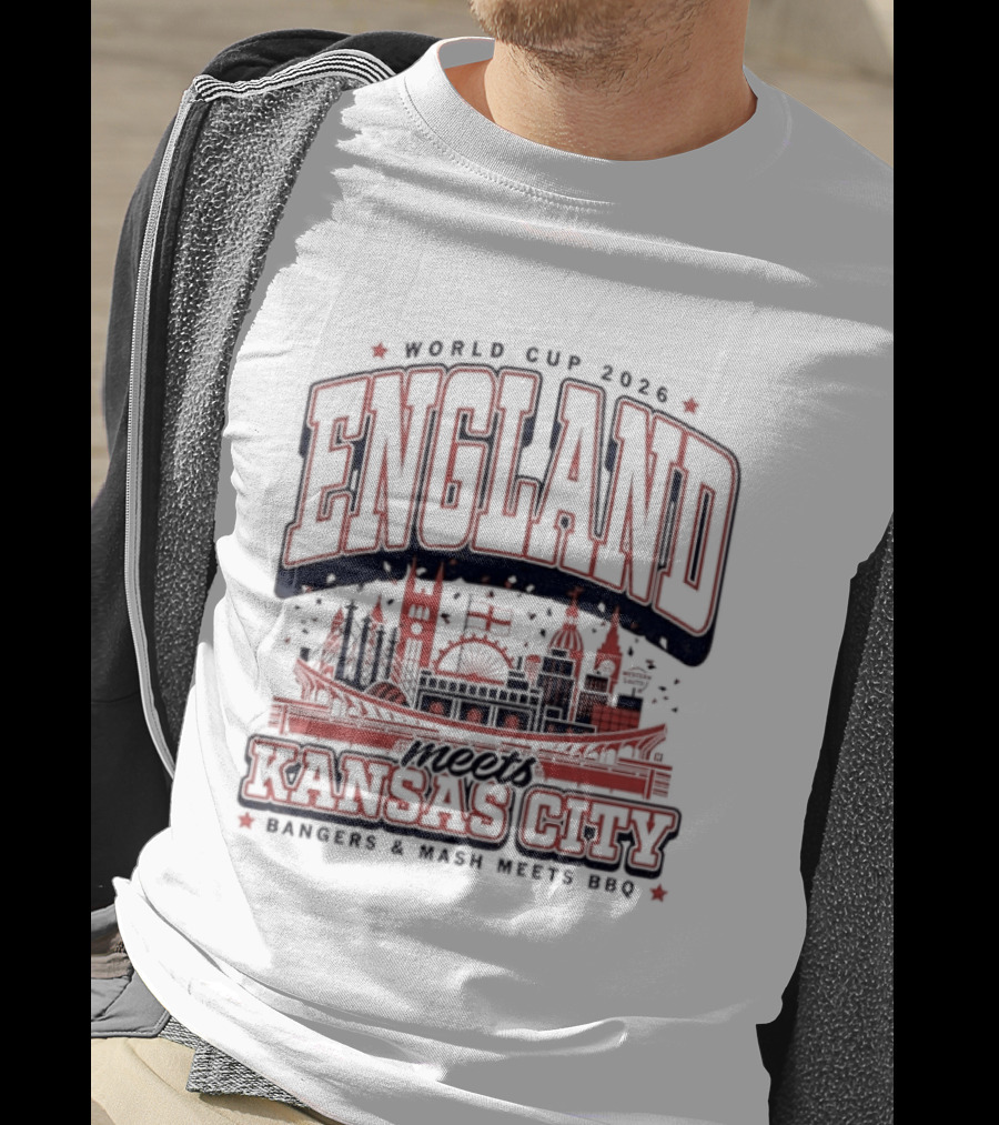 World Cup 2026 England Kansas City Bangers And Mash Meets BBQ Skyline T-Shirt