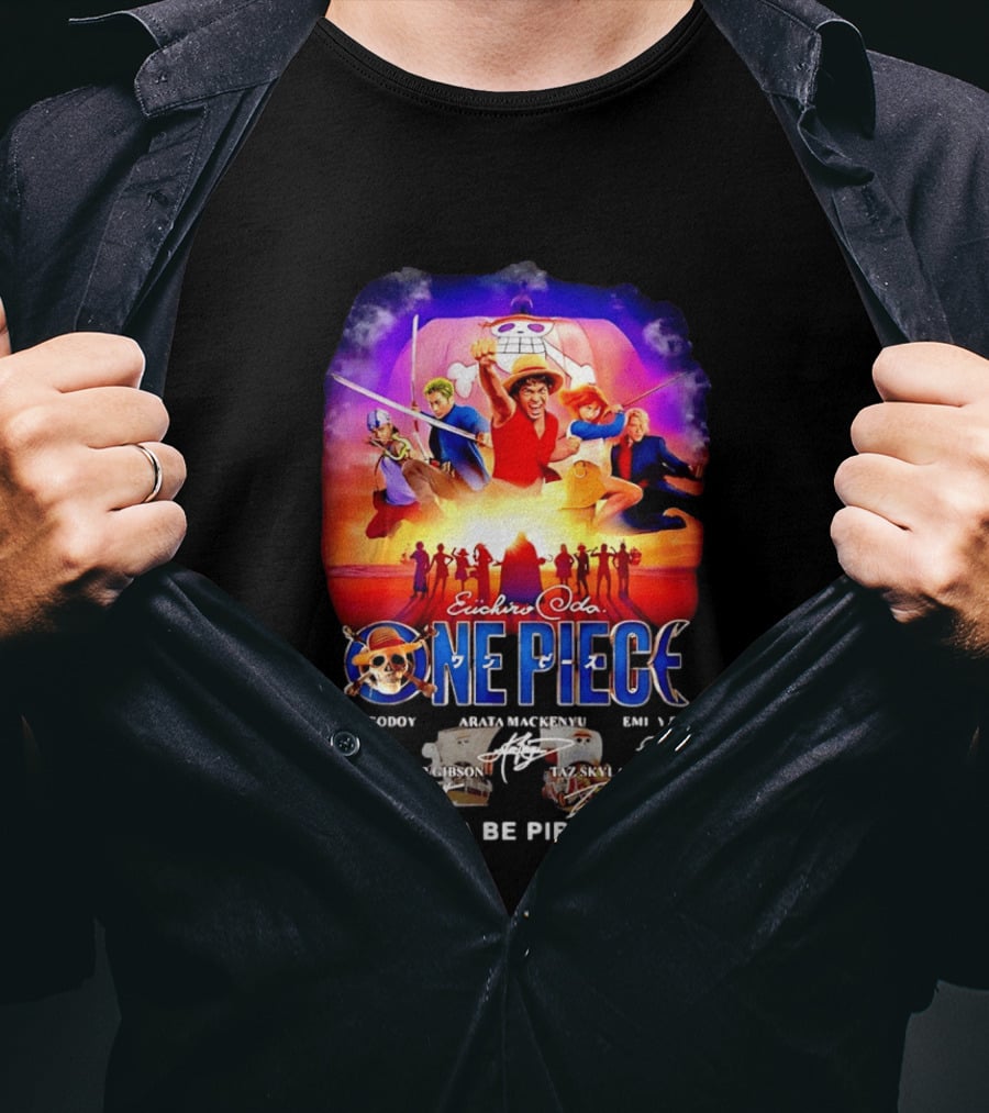 Euichiro Oda One Piece I'm Gonna Be Pirate King Luffy Cast Autographs T-Shirt