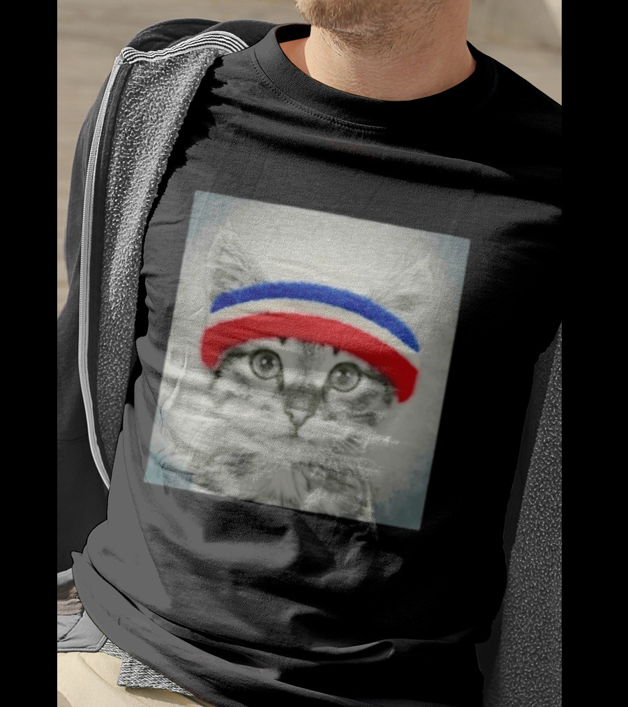 Gaten Matarazzo Pizza Movie Cat With Red Blue Headband T-Shirt