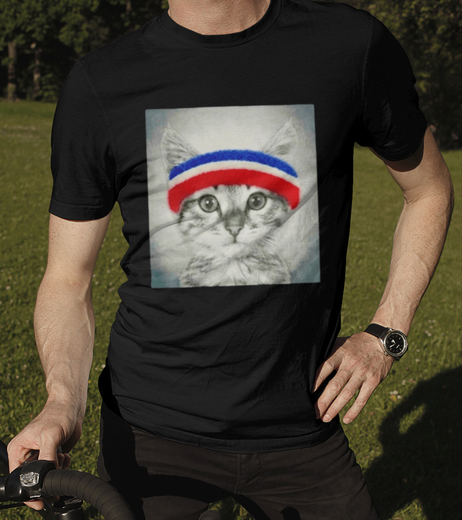 Gaten Matarazzo Pizza Movie Cat With Red Blue Headband T-Shirt