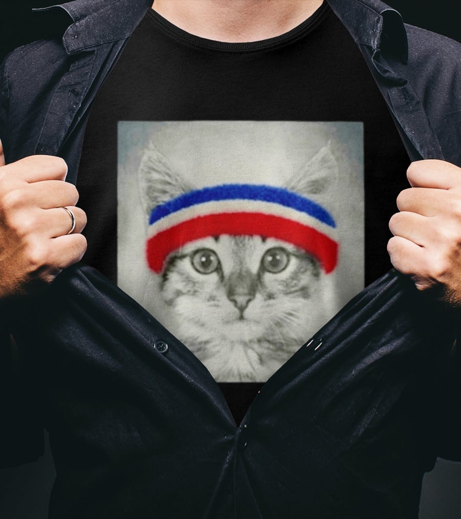 Gaten Matarazzo Pizza Movie Cat With Red Blue Headband T-Shirt
