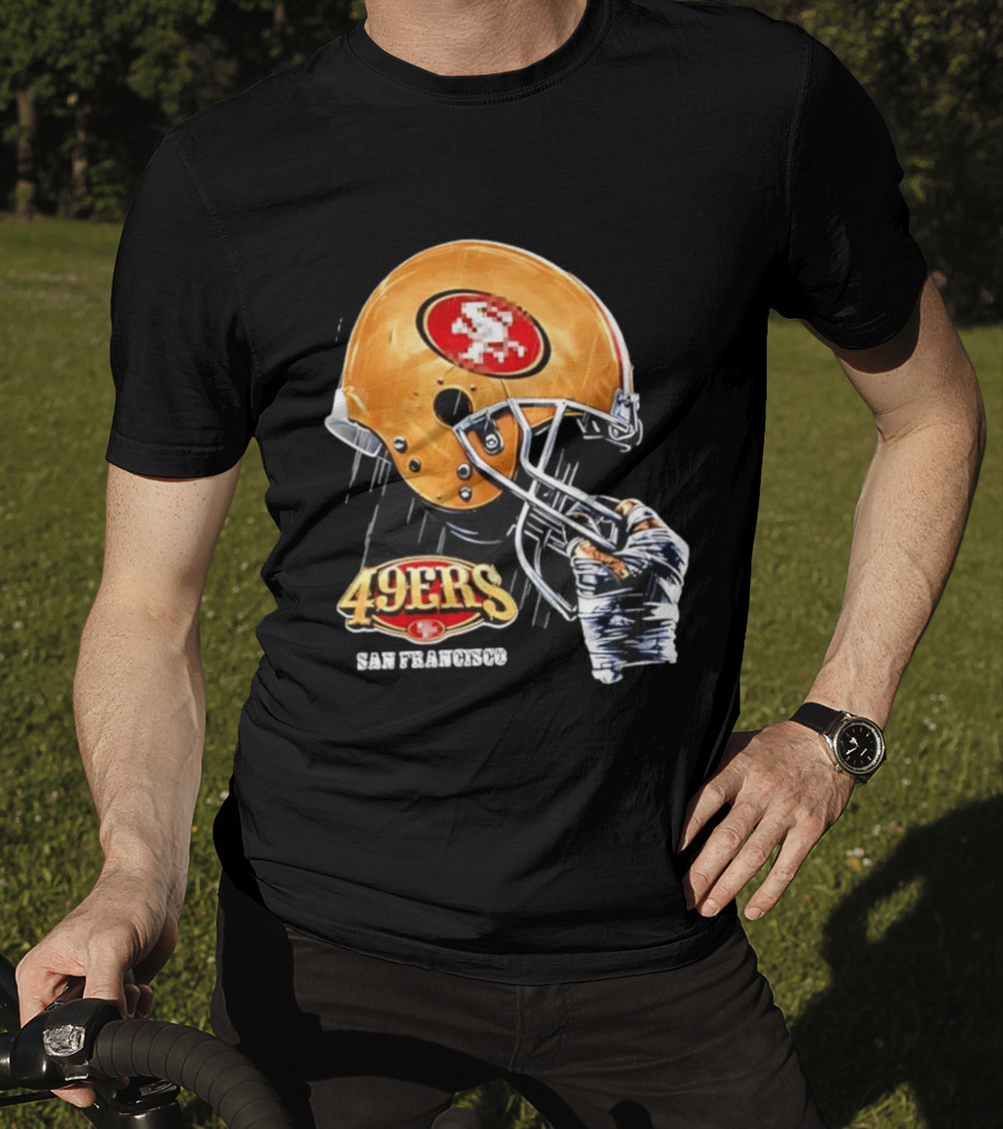 San Francisco 49ers Helmet Held By Gloved Hand T-Shirt
