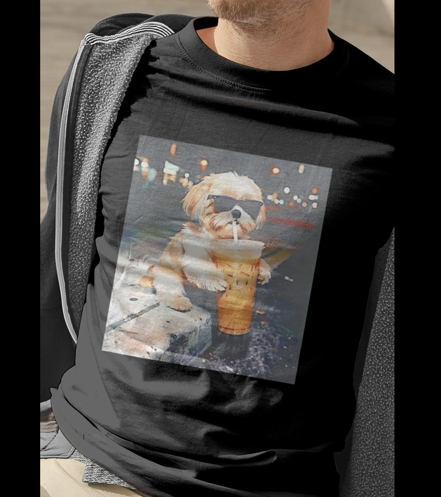 Shih Tzu Enjoying Iced Coffee At Night With Sunglasses T-Shirt