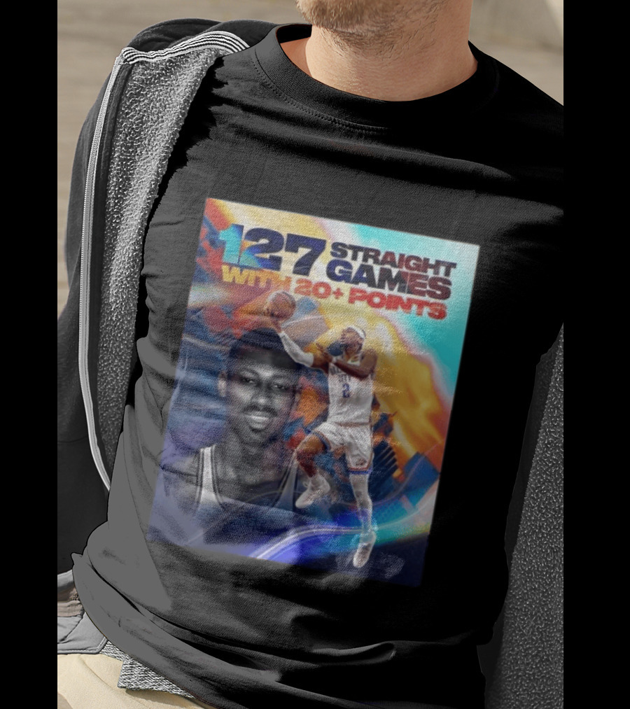 127 Straight Games With 20+ Points Shai Gilgeous Alexander OKC Thunder Basketball T-Shirt
