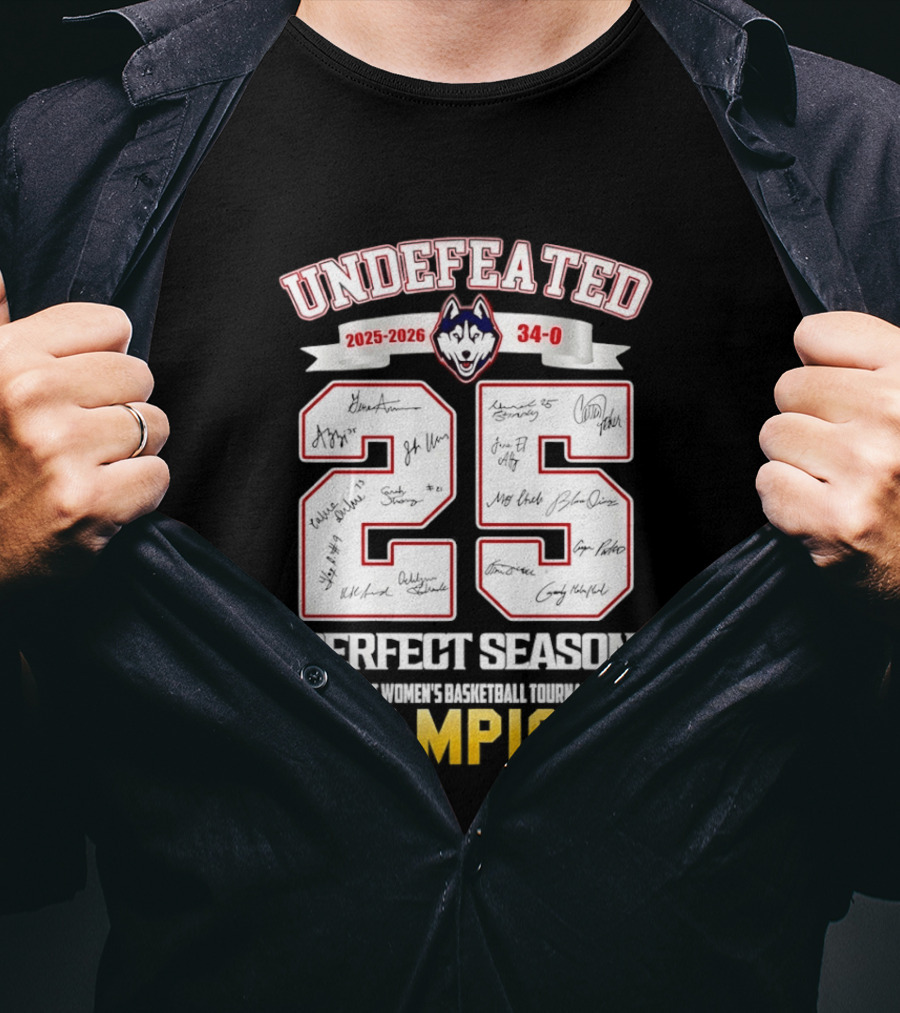 Undefeated Uconn Huskies 2025 2026 Perfect Season 34 0 Champions T-Shirt