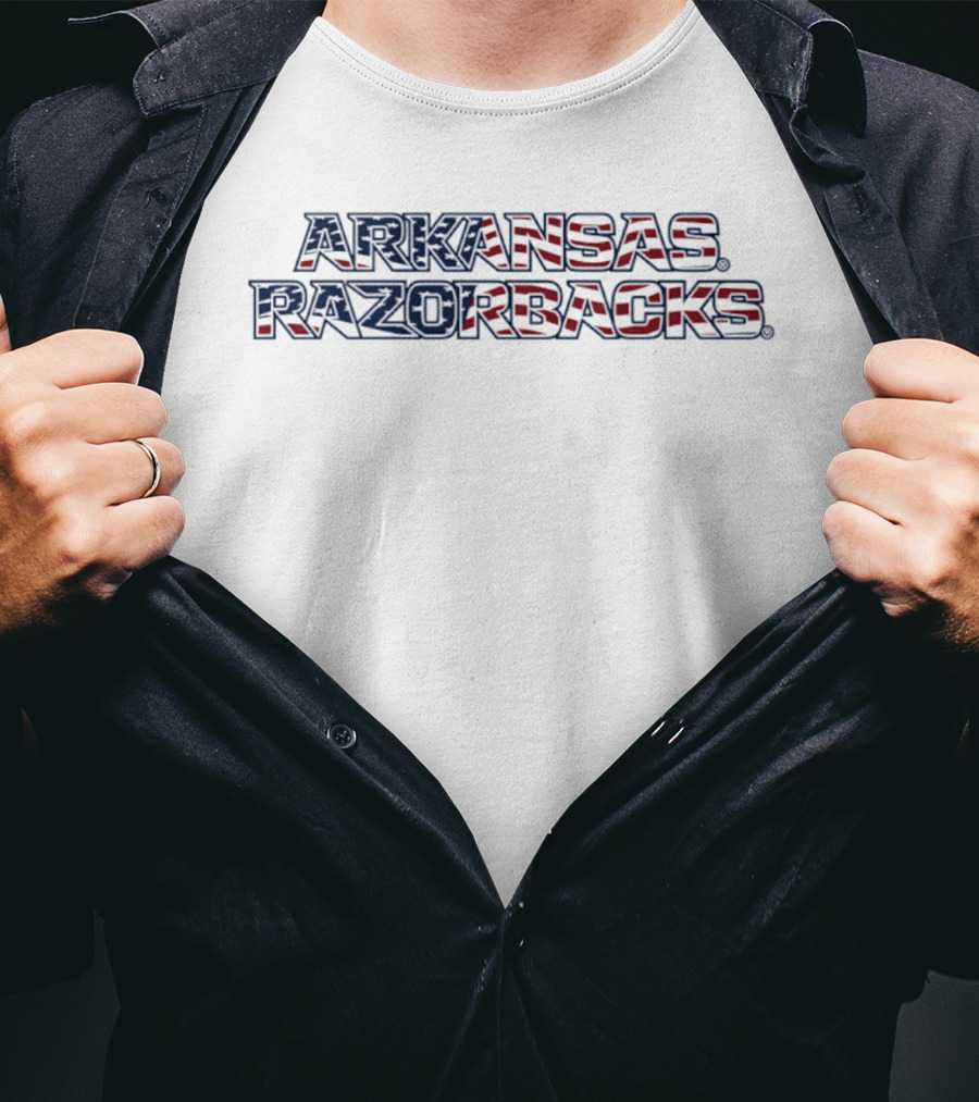 Arkansas Razorbacks Patriotic Wordmark Stack American Flag T-Shirt