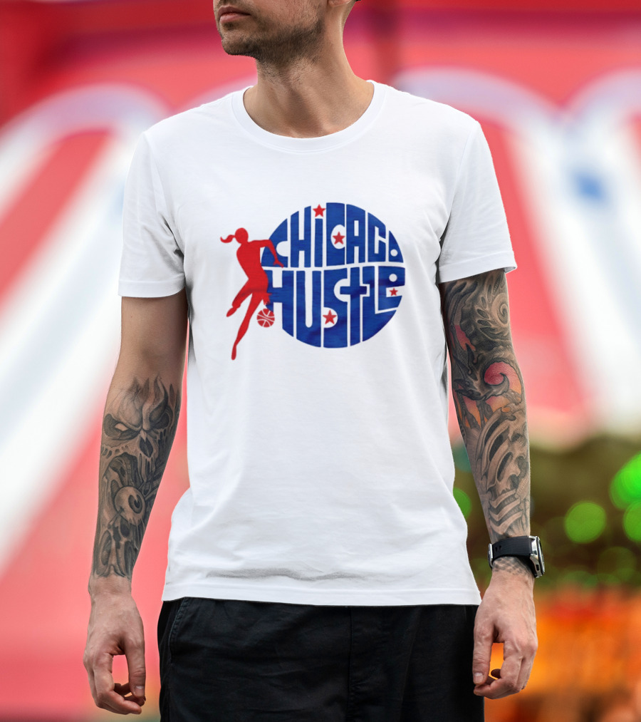 Chicago Hustle WPBL Basketball Red Player Blue Circle T-Shirt