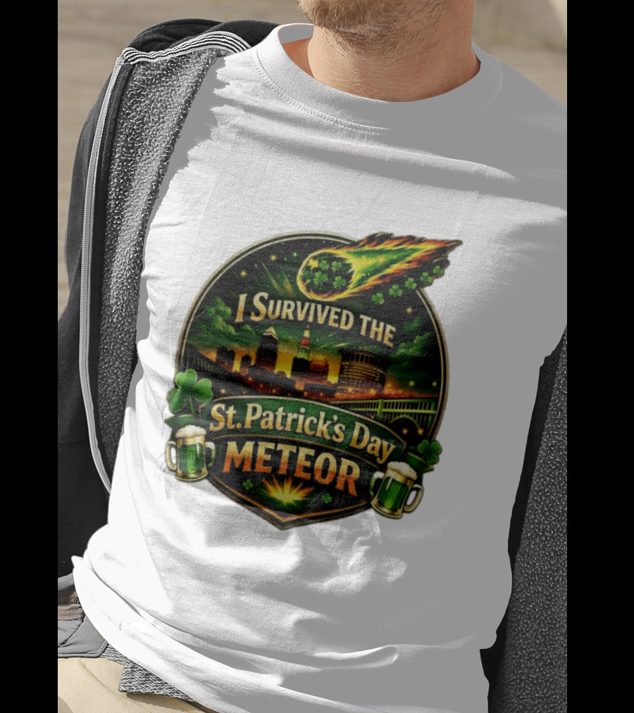 I Survived The St. Patrick's Day Meteor With Clover And Beer S T-Shirt