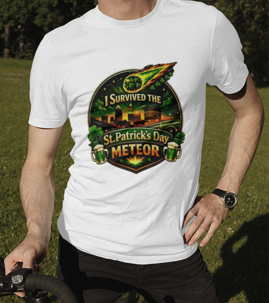 I Survived The St. Patrick's Day Meteor With Clover And Beer S T-Shirt